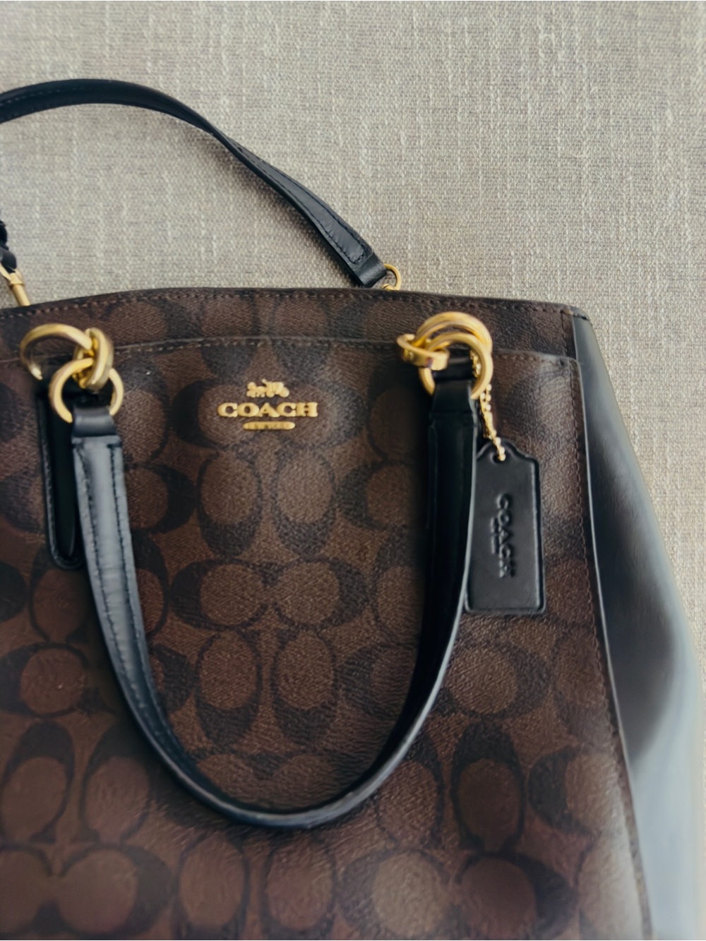 Coach Brown Signature Canvas Satchel with Black Leather Trim - Picture 4 of 16